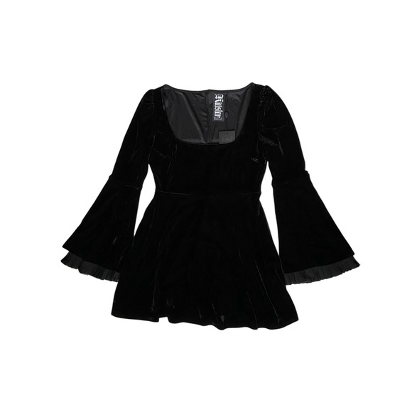 Killstar Dresses & Skirts - Killstar Black Velvet Romantic Goth Long Flared Sleeve Dress Size L Vamp Witchy